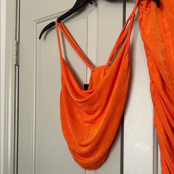 Shein Vibrant Orange Ruched Crop Top & Skirt 2 Piece Set - Picture 6 of 8